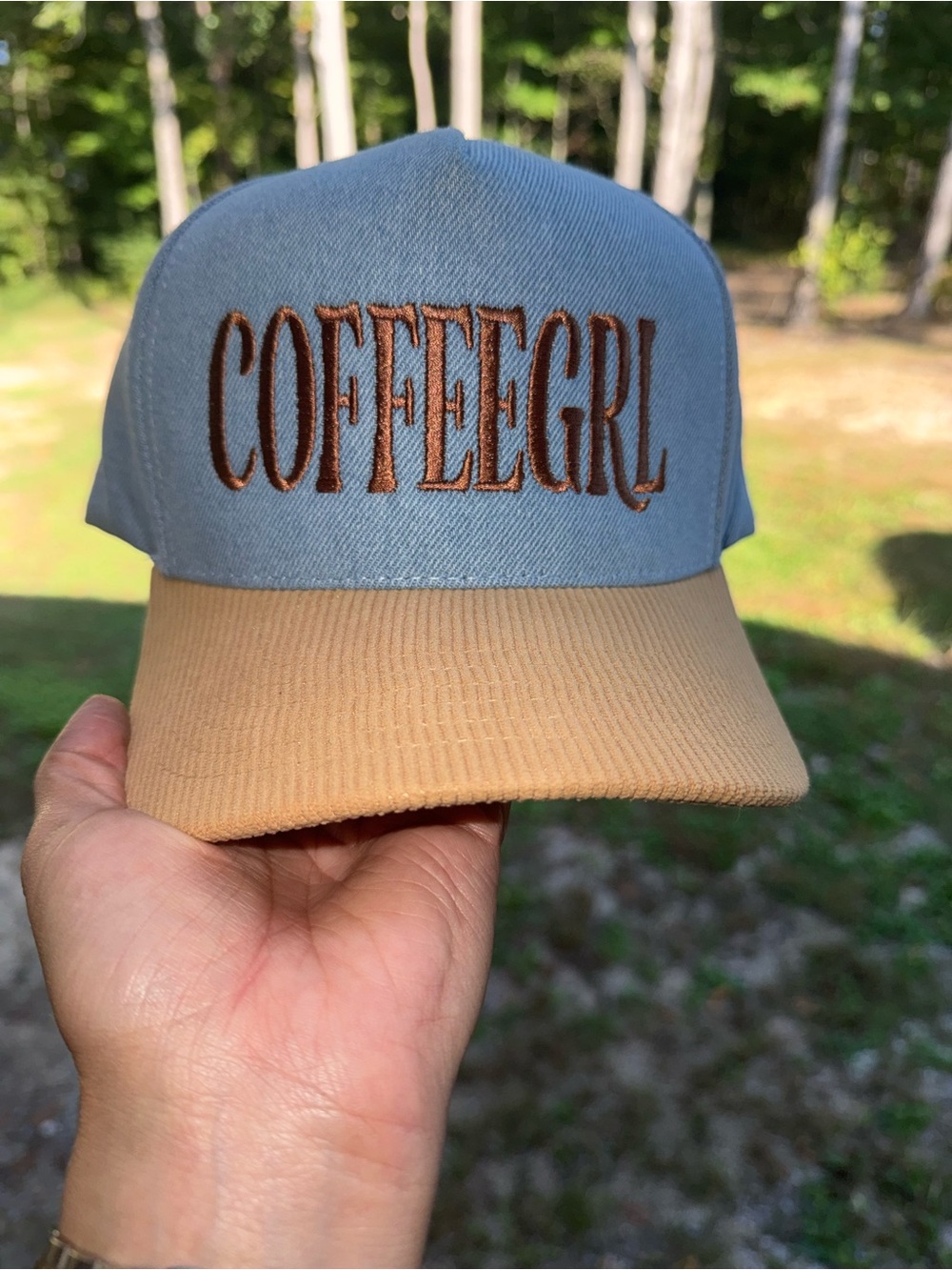C.C COFFEEGRL Two-Tone Cap in Light Blue & Tan